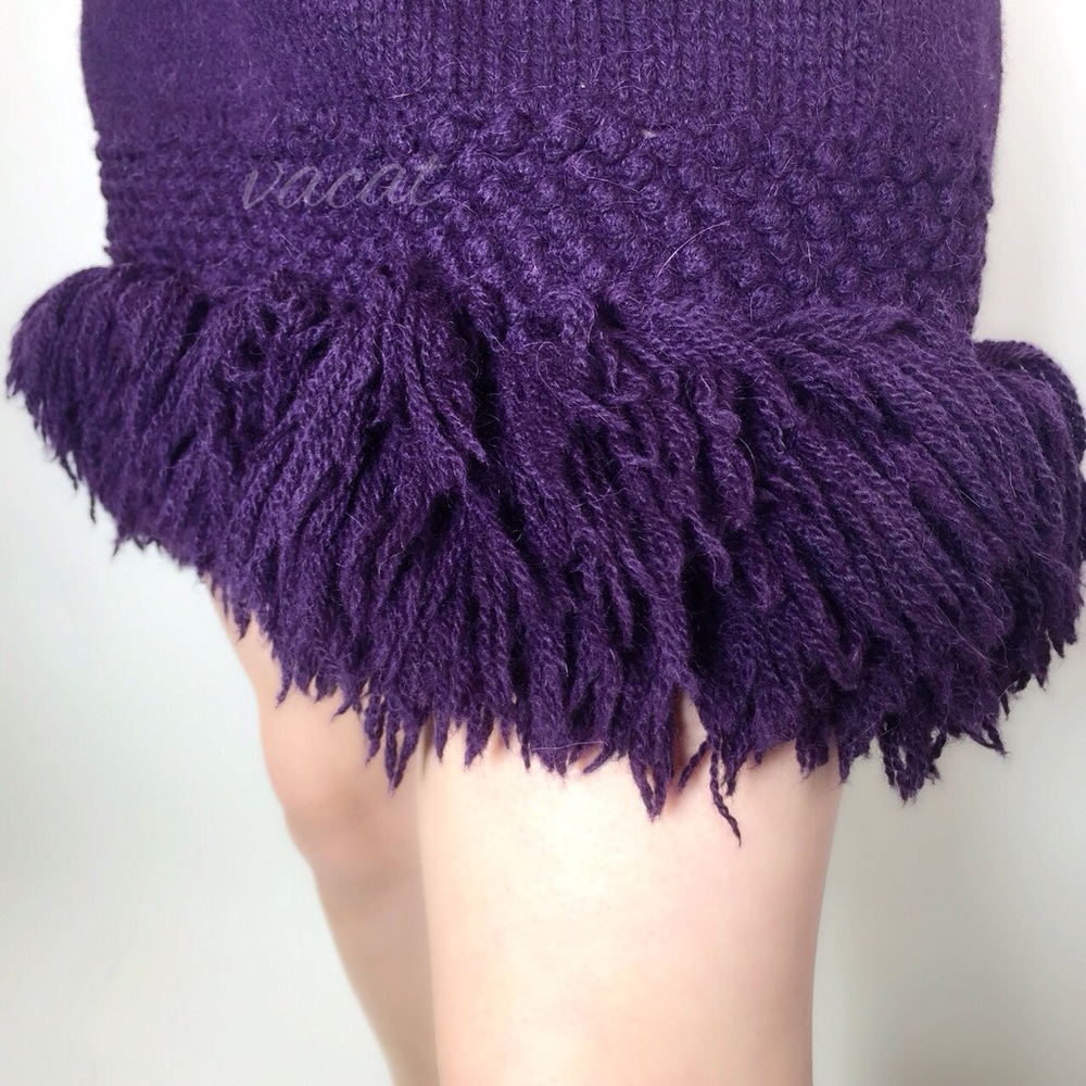 Athe Vanessa Bruno Purple Sleeveless Fringed Sweater Dress